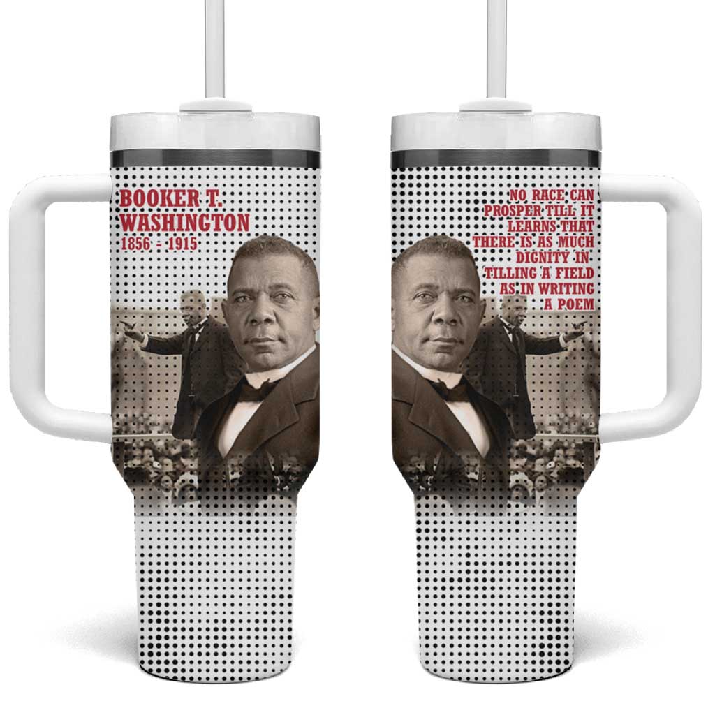 Booker T. Washington Tumbler With Handle Halftone Portrait Design Tilling a Field Quote Historical Civil Rights Tribute - Wonder Print Shop