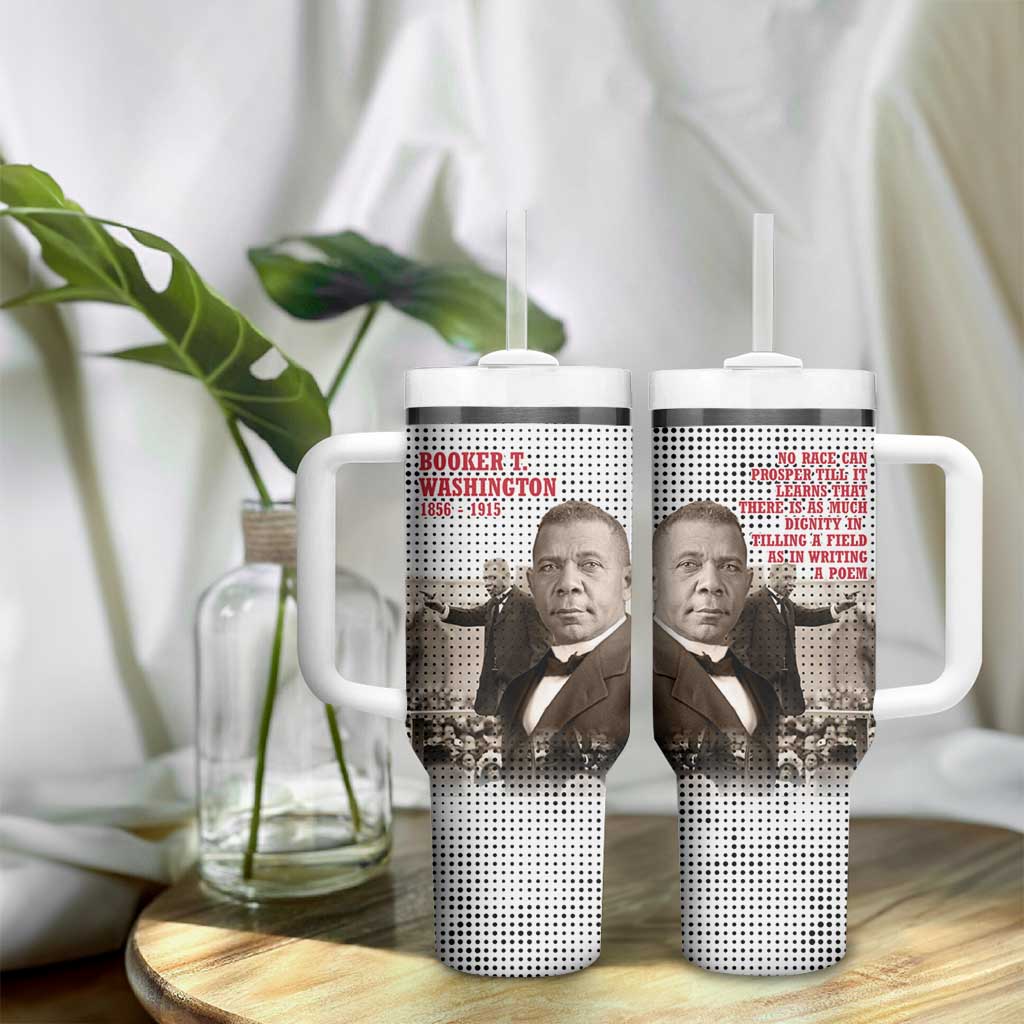 Booker T. Washington Tumbler With Handle Halftone Portrait Design Tilling a Field Quote Historical Civil Rights Tribute - Wonder Print Shop