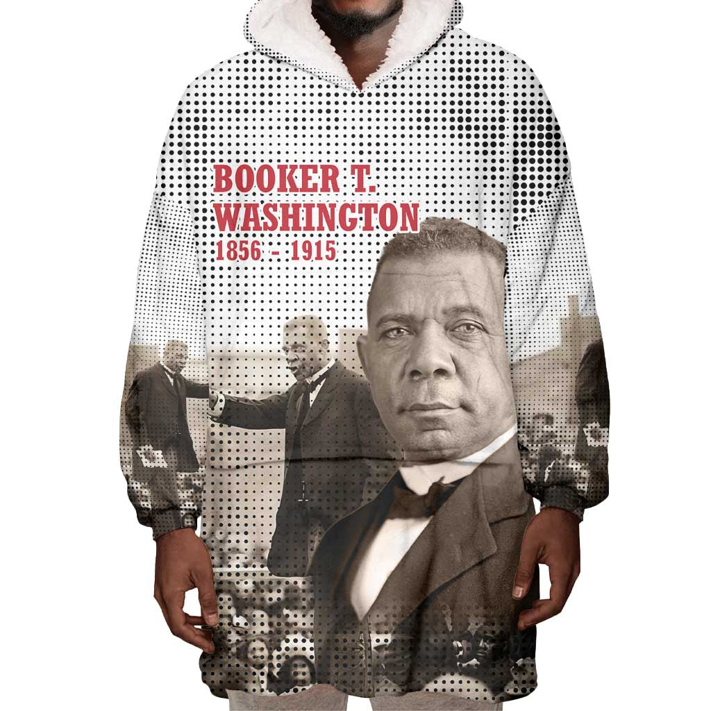 Booker T. Washington Wearable Blanket Hoodie Halftone Portrait Design Tilling a Field Quote Historical Civil Rights Tribute - Wonder Print Shop