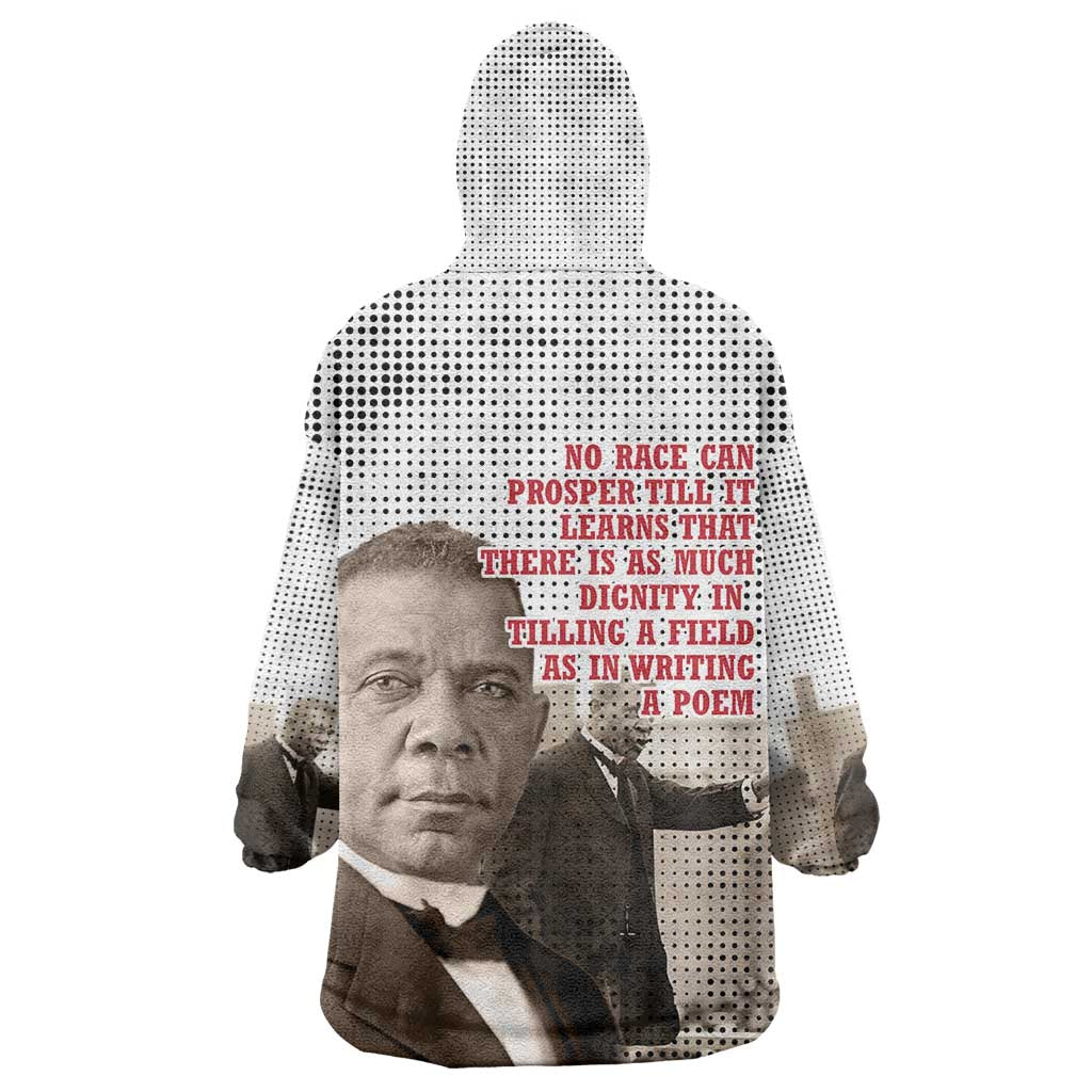 Booker T. Washington Wearable Blanket Hoodie Halftone Portrait Design Tilling a Field Quote Historical Civil Rights Tribute - Wonder Print Shop
