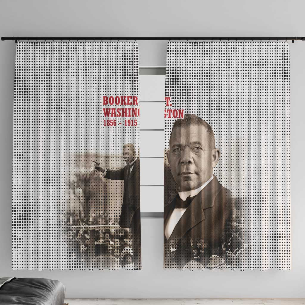 Booker T. Washington Window Curtain Halftone Portrait Design Tilling a Field Quote Historical Civil Rights Tribute - Wonder Print Shop