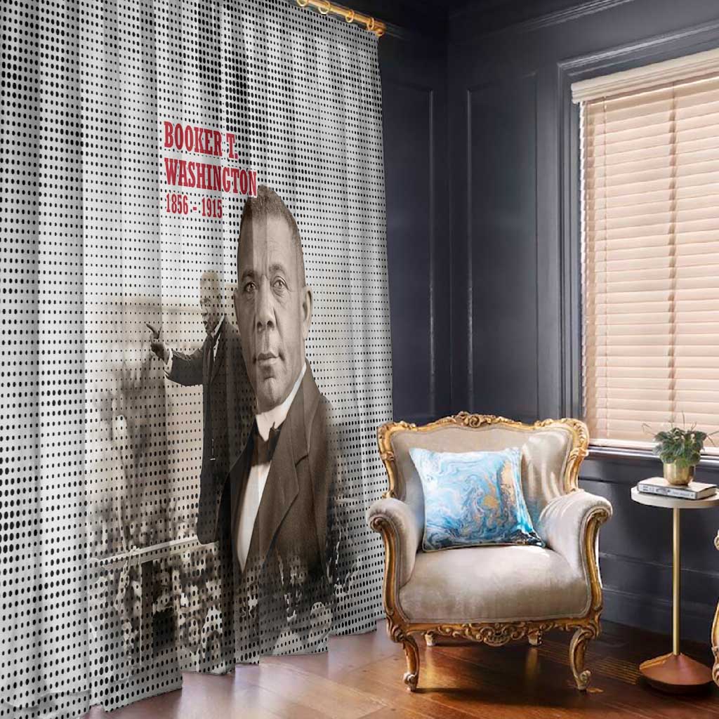Booker T. Washington Window Curtain Halftone Portrait Design Tilling a Field Quote Historical Civil Rights Tribute - Wonder Print Shop