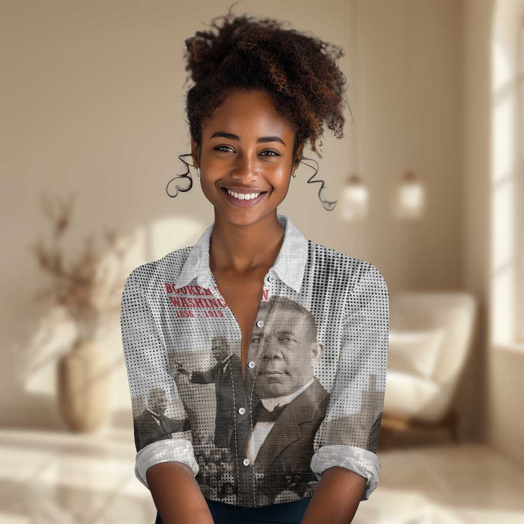 Booker T. Washington Women Casual Shirt Halftone Portrait Design Tilling a Field Quote Historical Civil Rights Tribute - Wonder Print Shop