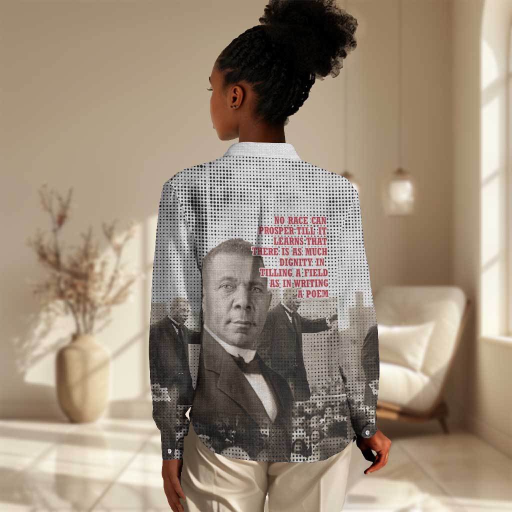 Booker T. Washington Women Casual Shirt Halftone Portrait Design Tilling a Field Quote Historical Civil Rights Tribute - Wonder Print Shop