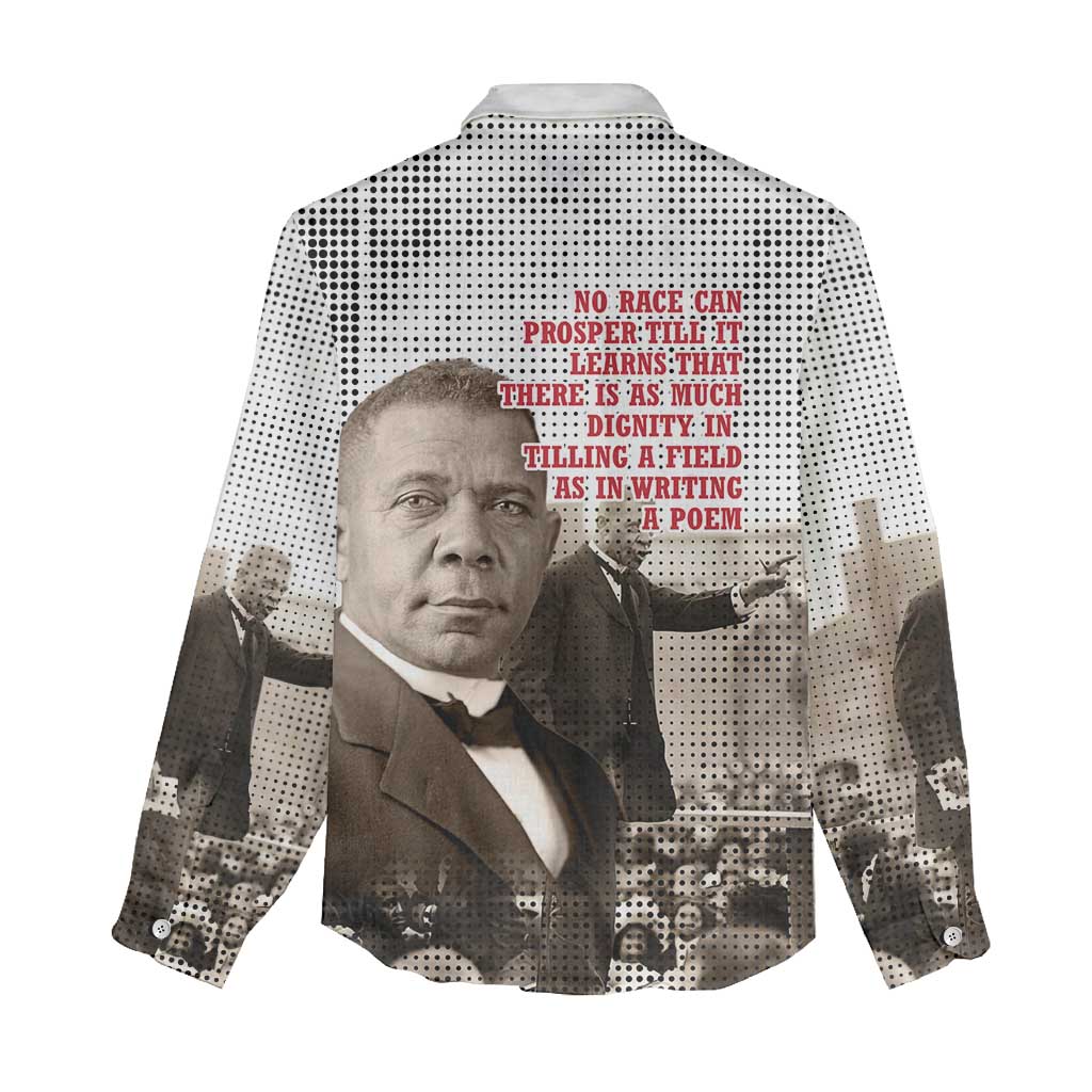 Booker T. Washington Women Casual Shirt Halftone Portrait Design Tilling a Field Quote Historical Civil Rights Tribute - Wonder Print Shop