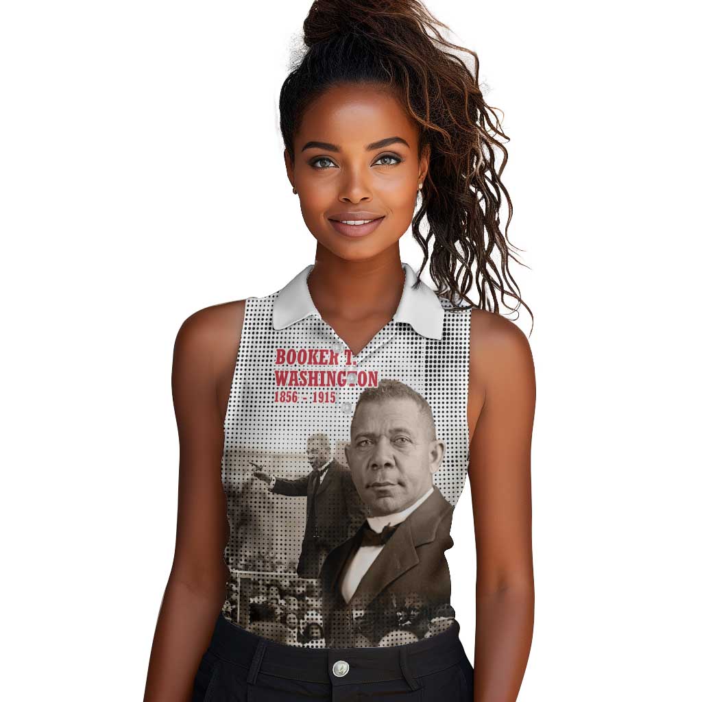 Booker T. Washington Women Sleeveless Polo Shirt Halftone Portrait Design Tilling a Field Quote Historical Civil Rights Tribute - Wonder Print Shop