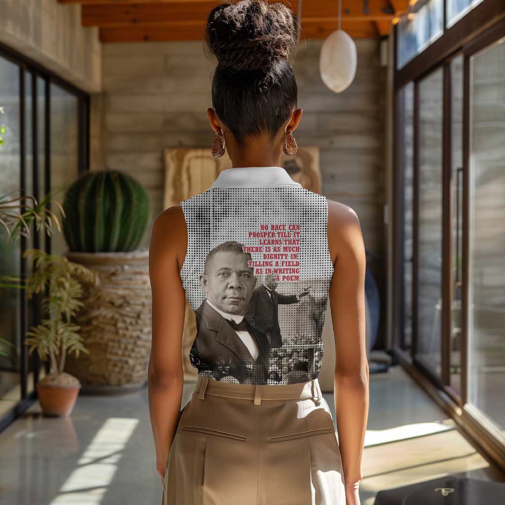 Booker T. Washington Women Sleeveless Polo Shirt Halftone Portrait Design Tilling a Field Quote Historical Civil Rights Tribute - Wonder Print Shop