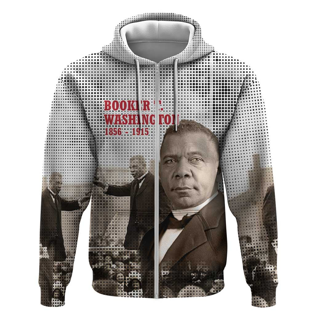 Booker T. Washington Zip Hoodie Halftone Portrait Design Tilling a Field Quote Historical Civil Rights Tribute - Wonder Print Shop