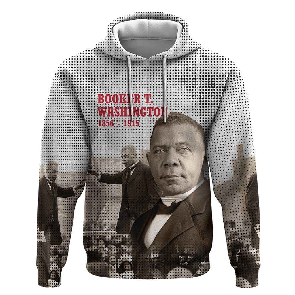 Booker T. Washington Zip Hoodie Halftone Portrait Design Tilling a Field Quote Historical Civil Rights Tribute - Wonder Print Shop