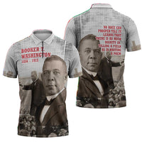 Booker T. Washington Zipper Polo Shirt Halftone Portrait Design Tilling a Field Quote Historical Civil Rights Tribute - Wonder Print Shop