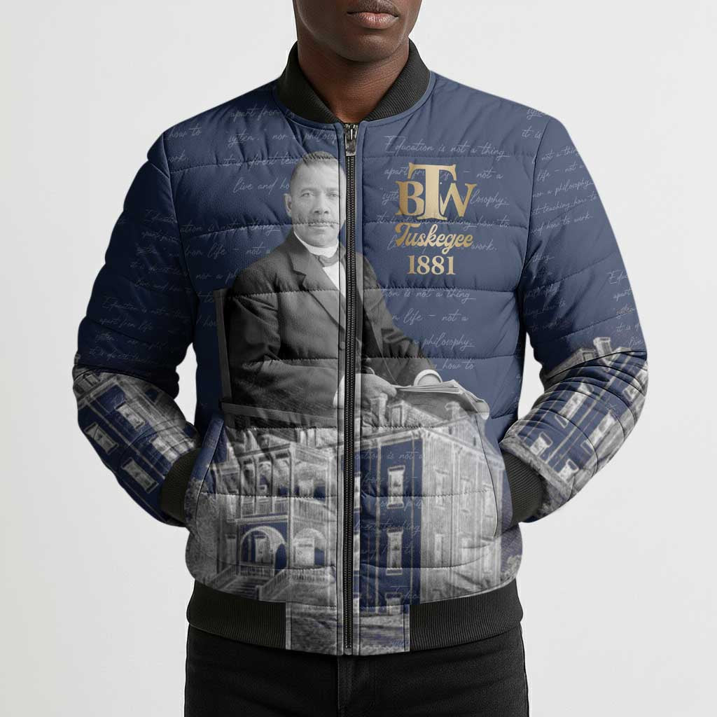 Booker T. Washington Bomber Puffer Jacket Tuskegee Institute Design Educational Legacy 1881 Historic Tribute - Wonder Print Shop