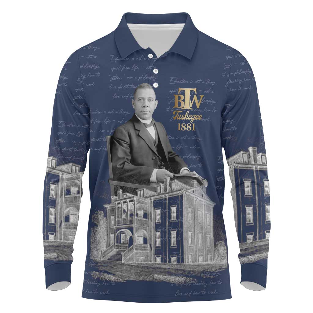 Booker T. Washington Long Sleeve Polo Shirt Tuskegee Institute Design Educational Legacy 1881 Historic Tribute - Wonder Print Shop