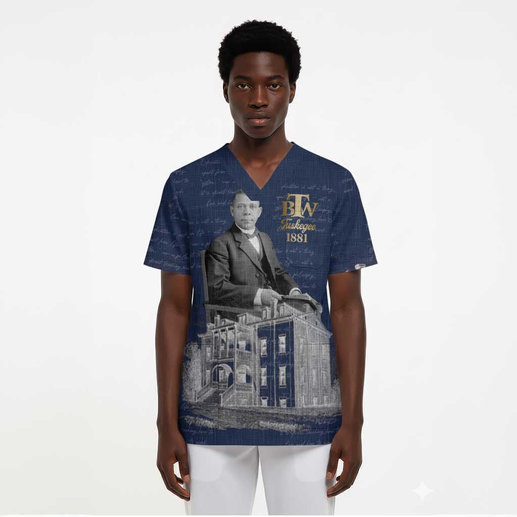 Booker T. Washington Scrub Top Tuskegee Institute Design Educational Legacy 1881 Historic Tribute - Wonder Print Shop