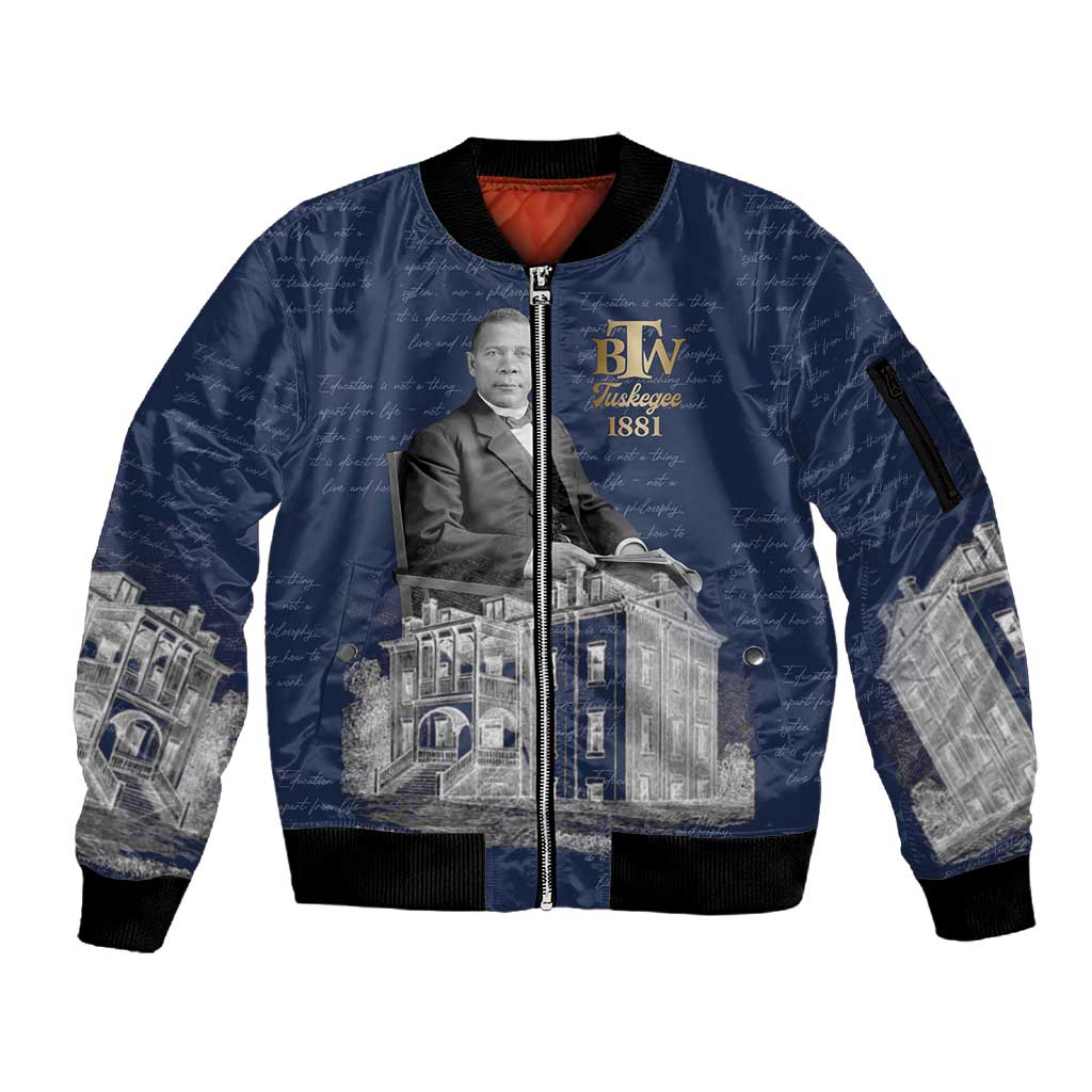 Booker T. Washington Sleeve Zip Bomber Jacket Tuskegee Institute Design Educational Legacy 1881 Historic Tribute - Wonder Print Shop