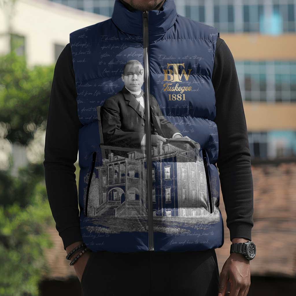 Booker T. Washington Sleeveless Puffer Jacket Tuskegee Institute Design Educational Legacy 1881 Historic Tribute - Wonder Print Shop