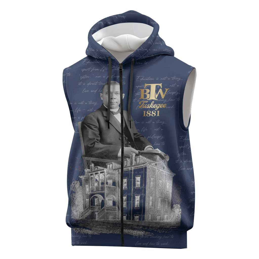 Booker T. Washington Sleeveless Zip Hoodie Tuskegee Institute Design Educational Legacy 1881 Historic Tribute - Wonder Print Shop
