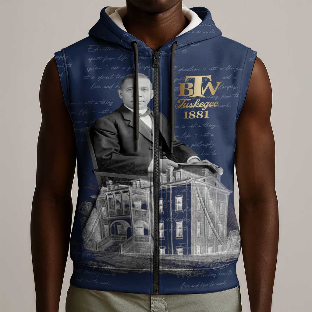 Booker T. Washington Sleeveless Zip Hoodie Tuskegee Institute Design Educational Legacy 1881 Historic Tribute - Wonder Print Shop