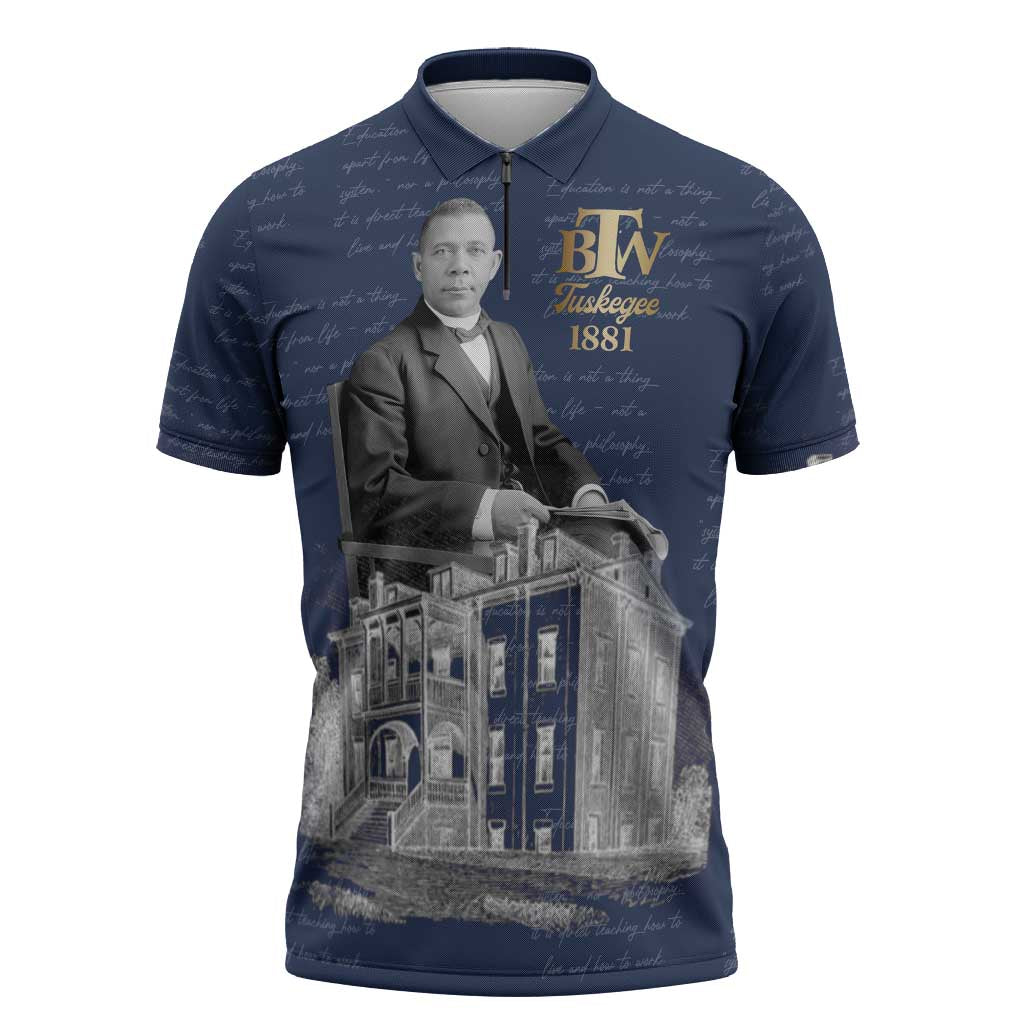 Booker T. Washington Zipper Polo Shirt Tuskegee Institute Design Educational Legacy 1881 Historic Tribute - Wonder Print Shop