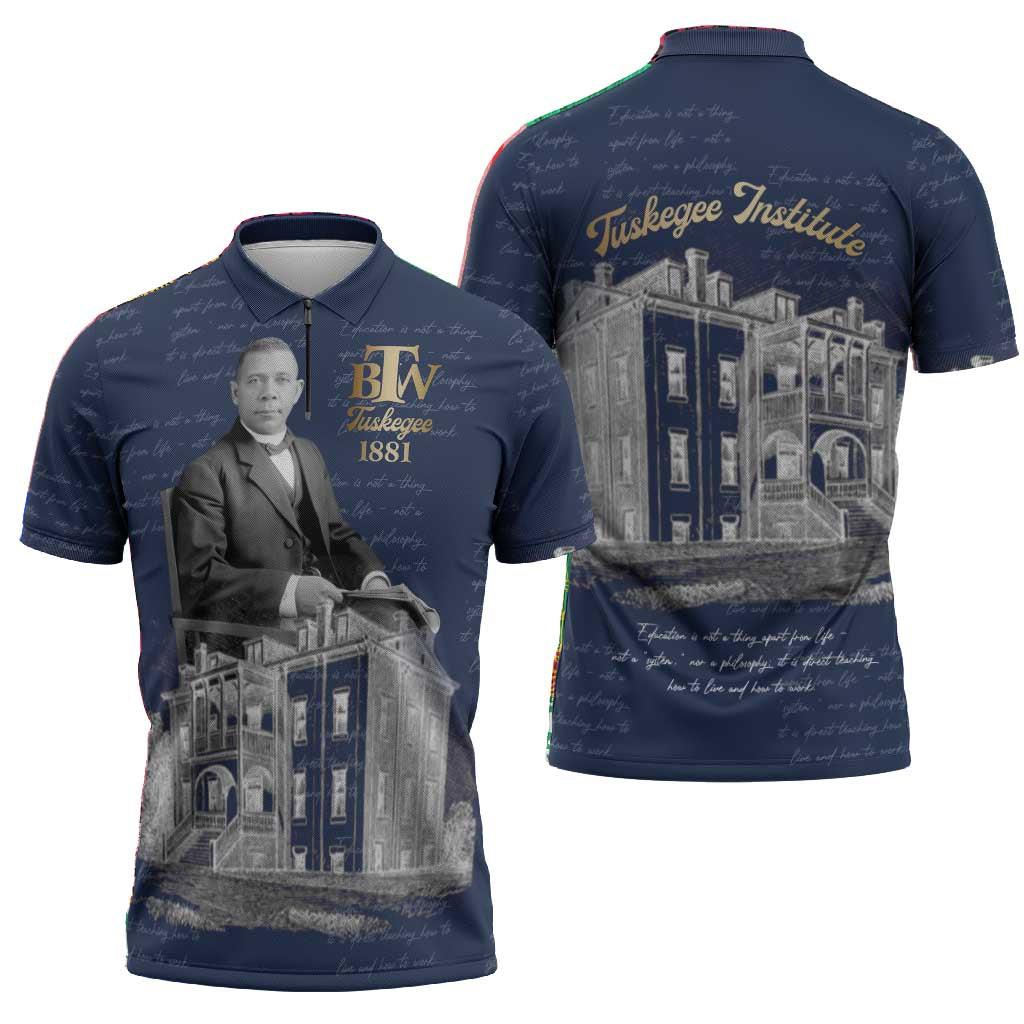 Booker T. Washington Zipper Polo Shirt Tuskegee Institute Design Educational Legacy 1881 Historic Tribute - Wonder Print Shop