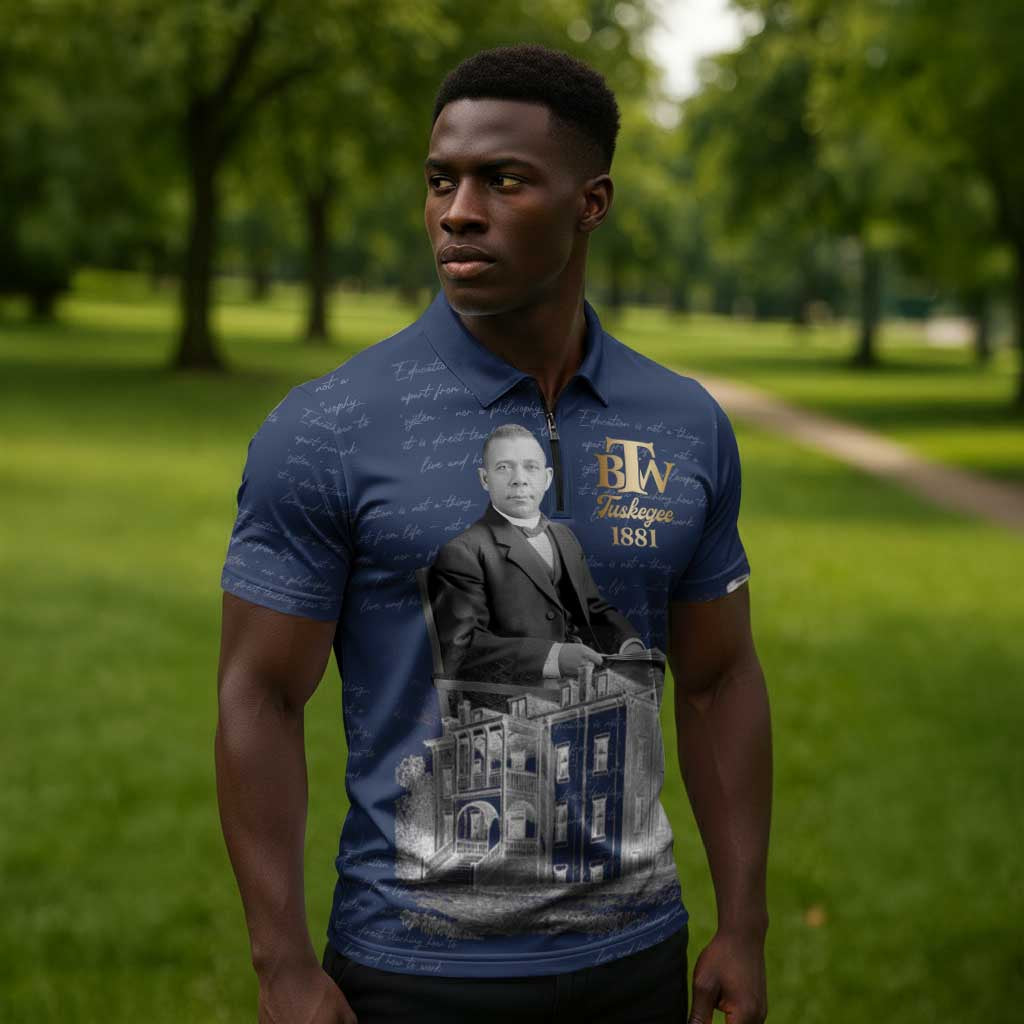 Booker T. Washington Zipper Polo Shirt Tuskegee Institute Design Educational Legacy 1881 Historic Tribute - Wonder Print Shop