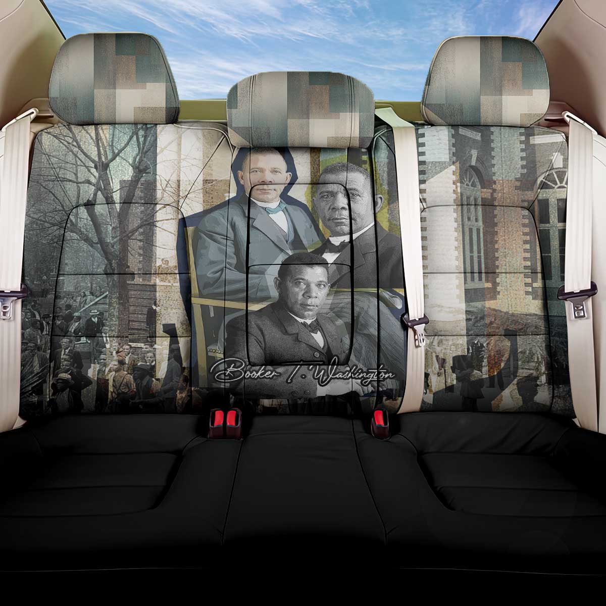 Booker T. Washington Back Car Seat Cover Historic Portrait Collage Civil Rights Legacy Educational Pioneer Design - Wonder Print Shop