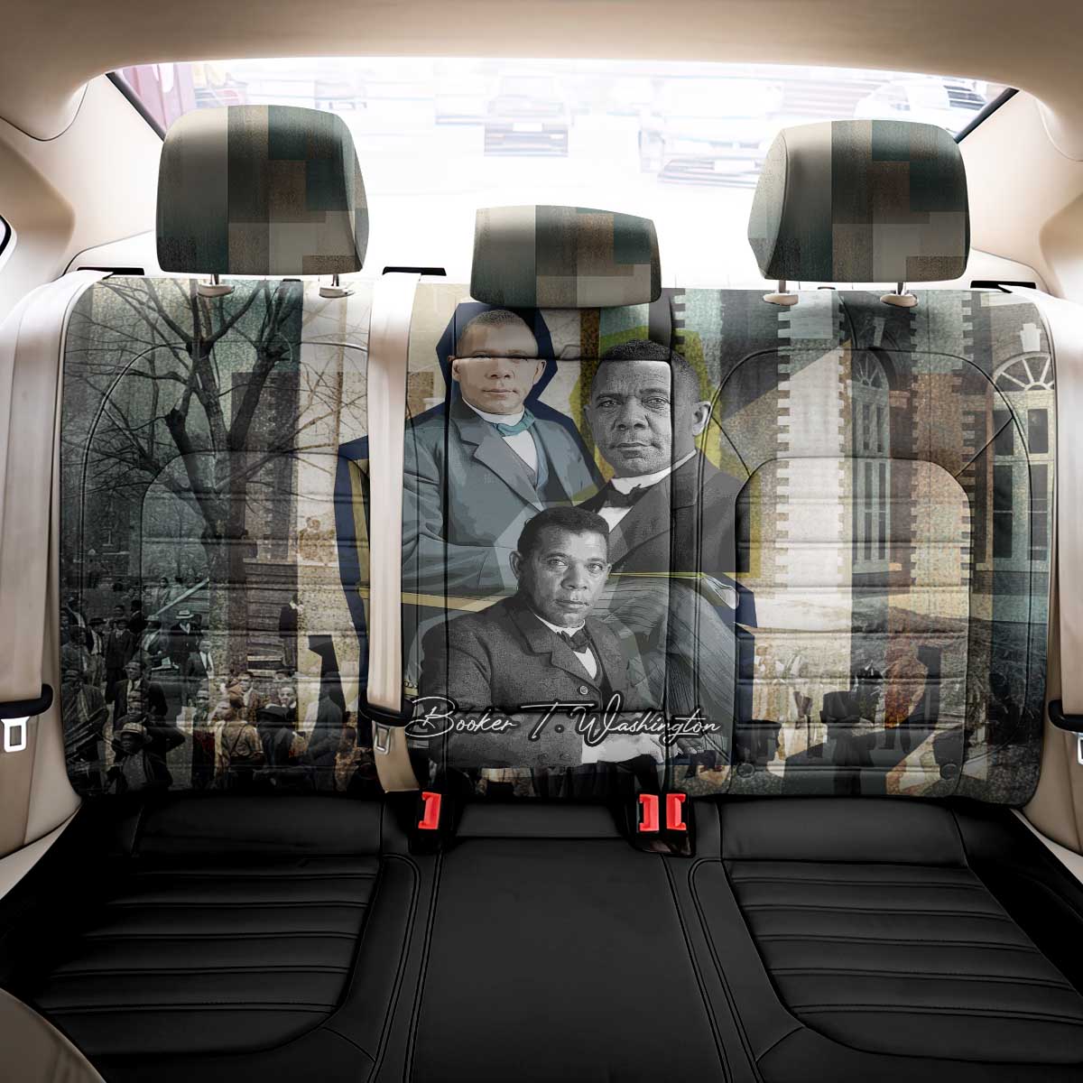 Booker T. Washington Back Car Seat Cover Historic Portrait Collage Civil Rights Legacy Educational Pioneer Design - Wonder Print Shop