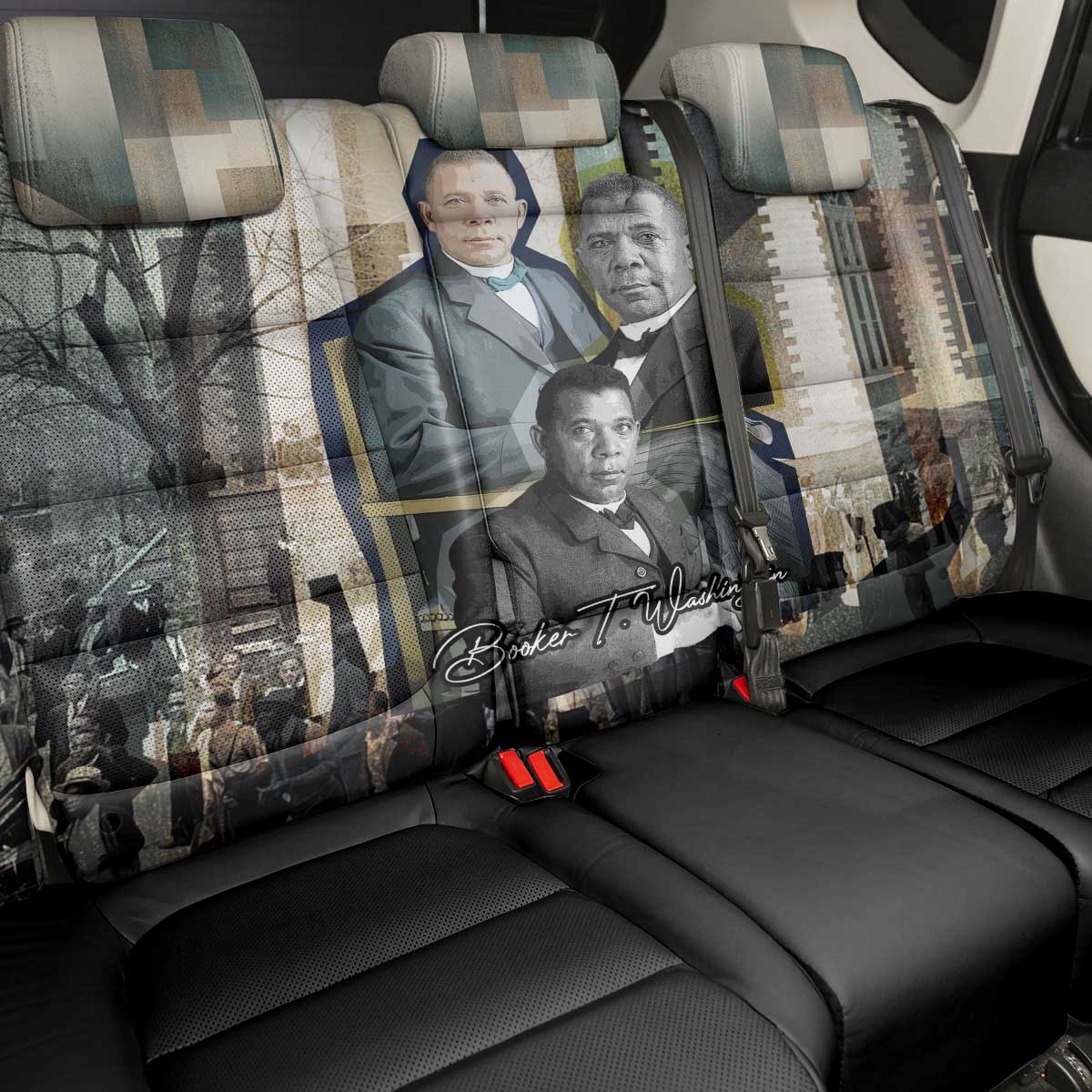 Booker T. Washington Back Car Seat Cover Historic Portrait Collage Civil Rights Legacy Educational Pioneer Design - Wonder Print Shop
