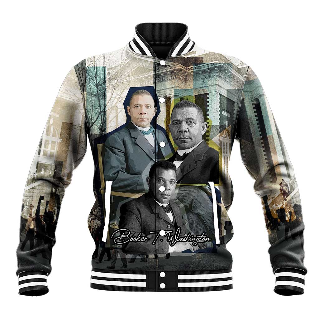Booker T. Washington Baseball Jacket Historic Portrait Collage Civil Rights Legacy Educational Pioneer Design - Wonder Print Shop
