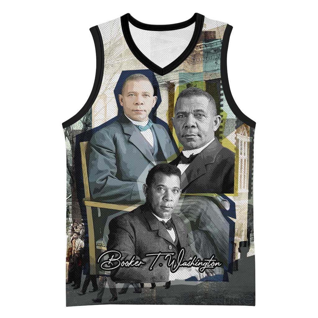 Booker T. Washington Basketball Jersey Historic Portrait Collage Civil Rights Legacy Educational Pioneer Design - Wonder Print Shop