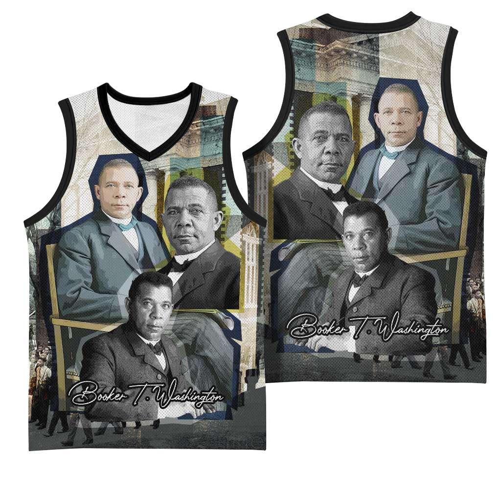 Booker T. Washington Basketball Jersey Historic Portrait Collage Civil Rights Legacy Educational Pioneer Design - Wonder Print Shop