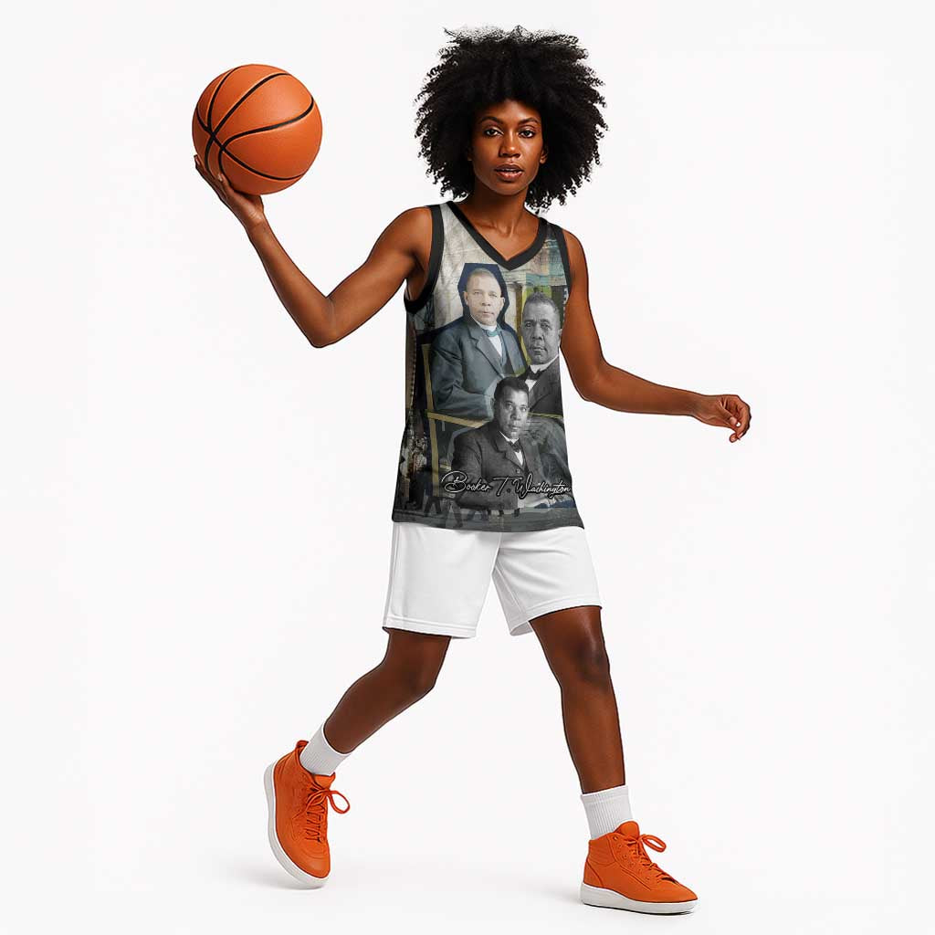 Booker T. Washington Basketball Jersey Historic Portrait Collage Civil Rights Legacy Educational Pioneer Design - Wonder Print Shop