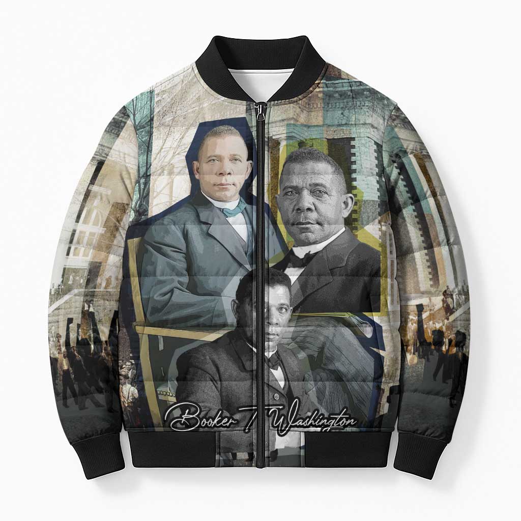 Booker T. Washington Bomber Puffer Jacket Historic Portrait Collage Civil Rights Legacy Educational Pioneer Design - Wonder Print Shop