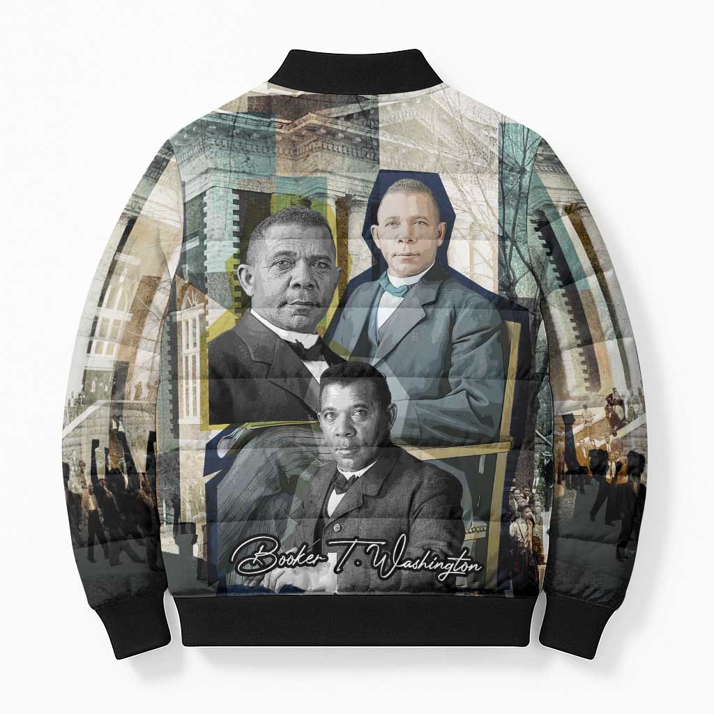 Booker T. Washington Bomber Puffer Jacket Historic Portrait Collage Civil Rights Legacy Educational Pioneer Design - Wonder Print Shop