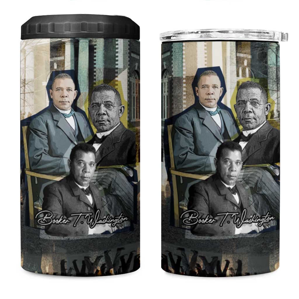 Booker T. Washington 4 in 1 Can Cooler Tumbler Historic Portrait Collage Civil Rights Legacy Educational Pioneer Design - Wonder Print Shop