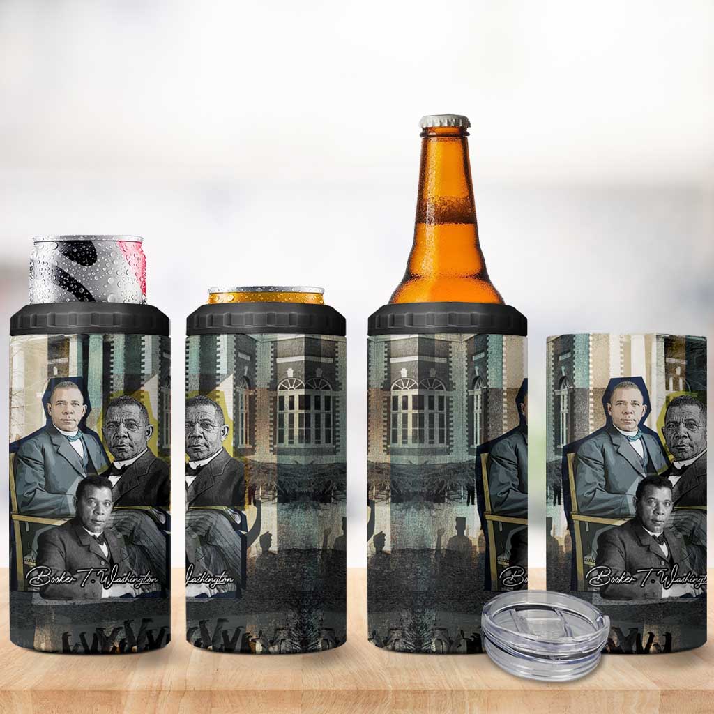 Booker T. Washington 4 in 1 Can Cooler Tumbler Historic Portrait Collage Civil Rights Legacy Educational Pioneer Design - Wonder Print Shop