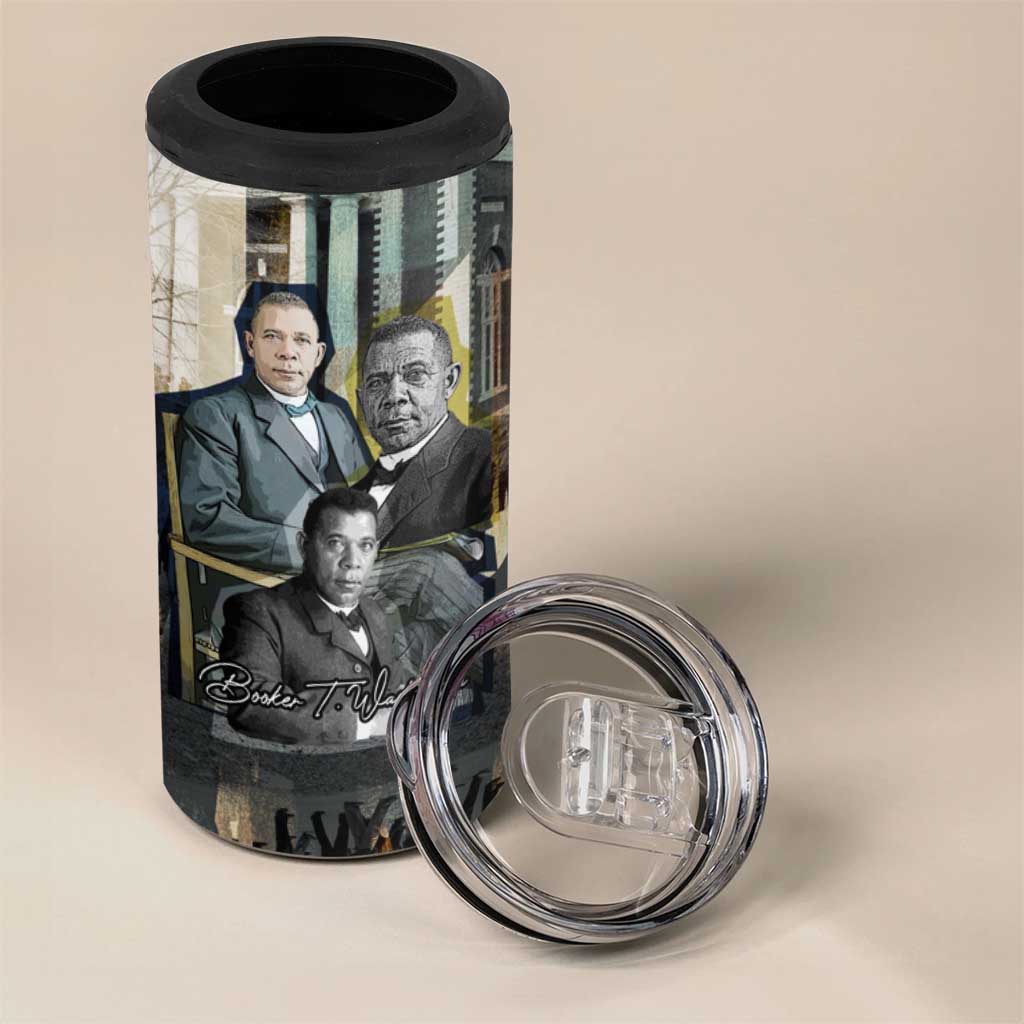 Booker T. Washington 4 in 1 Can Cooler Tumbler Historic Portrait Collage Civil Rights Legacy Educational Pioneer Design - Wonder Print Shop