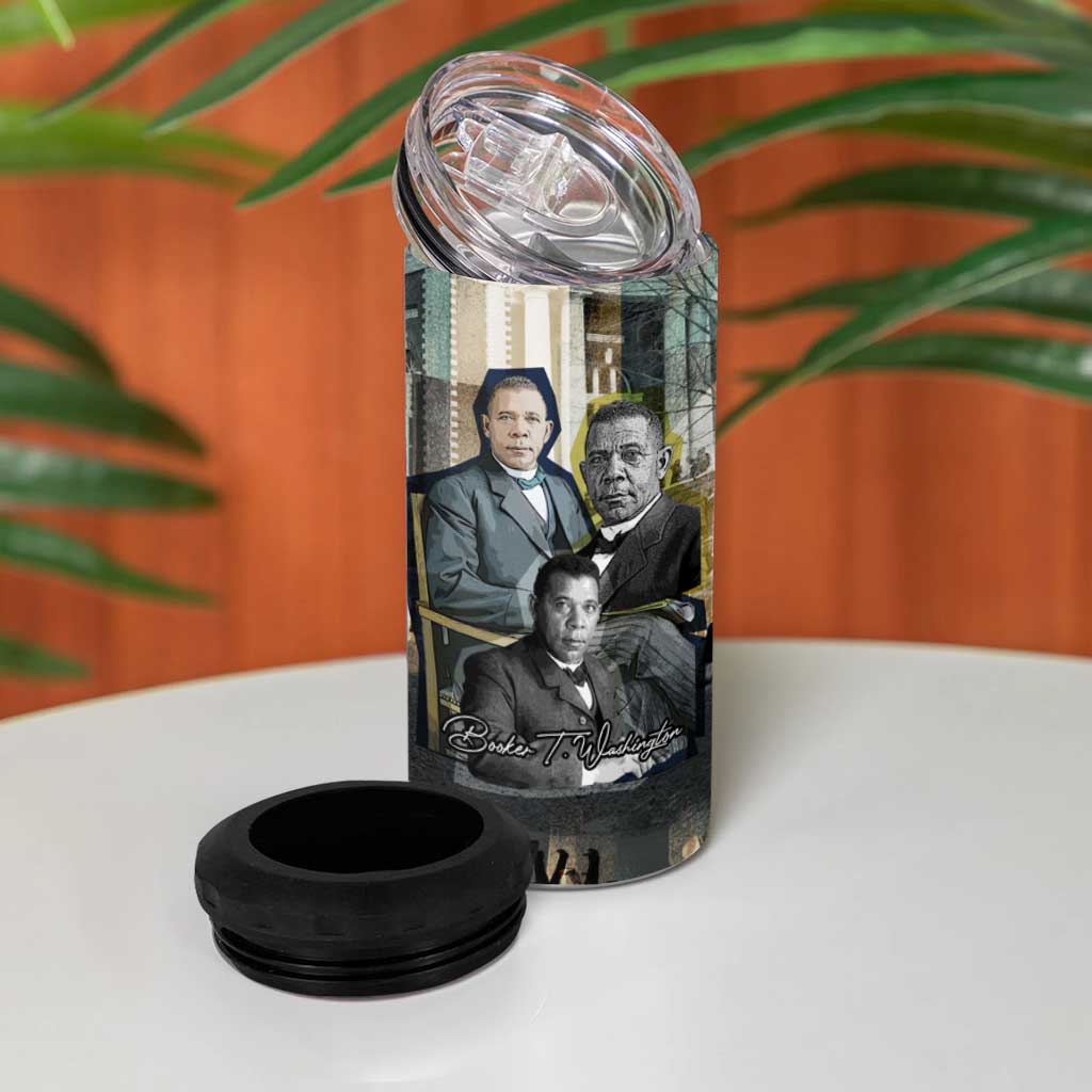 Booker T. Washington 4 in 1 Can Cooler Tumbler Historic Portrait Collage Civil Rights Legacy Educational Pioneer Design - Wonder Print Shop