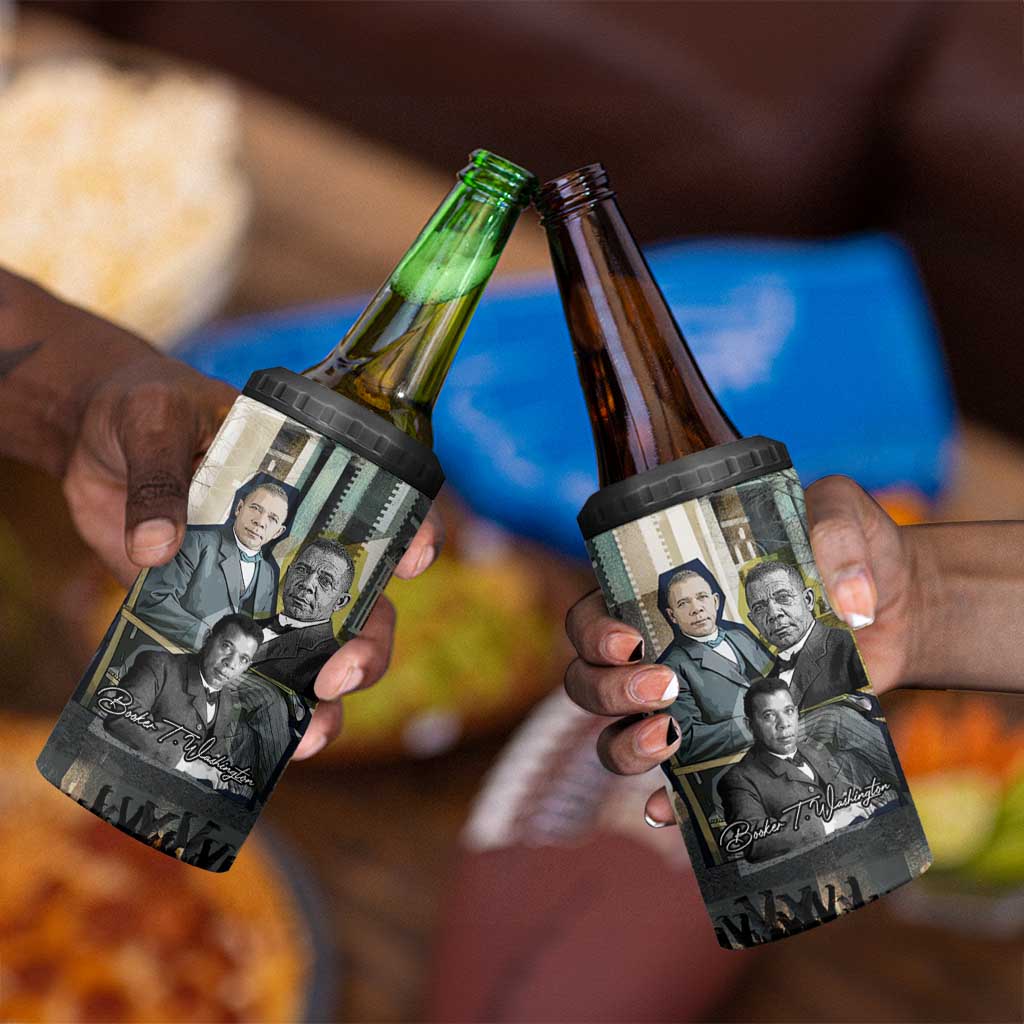Booker T. Washington 4 in 1 Can Cooler Tumbler Historic Portrait Collage Civil Rights Legacy Educational Pioneer Design - Wonder Print Shop