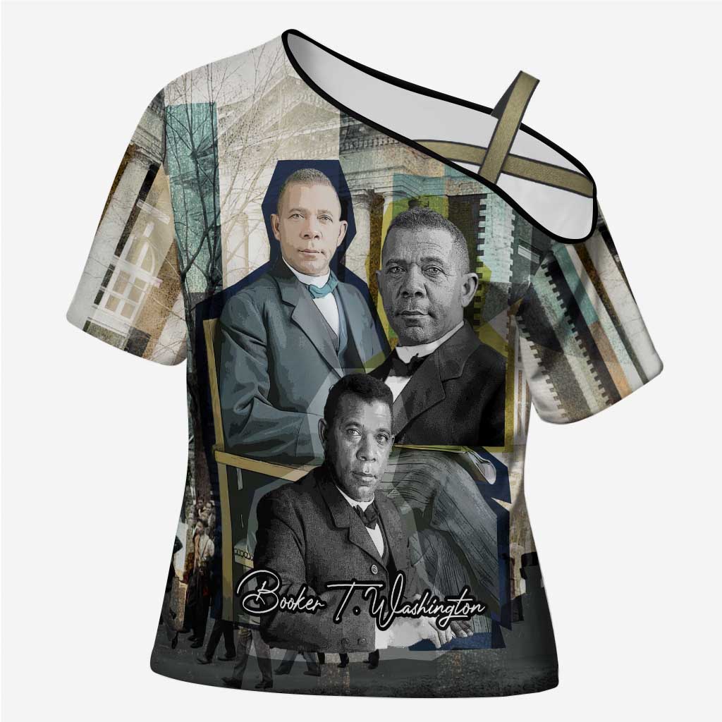 Booker T. Washington Cross Shoulder Shirt Historic Portrait Collage Civil Rights Legacy Educational Pioneer Design - Wonder Print Shop