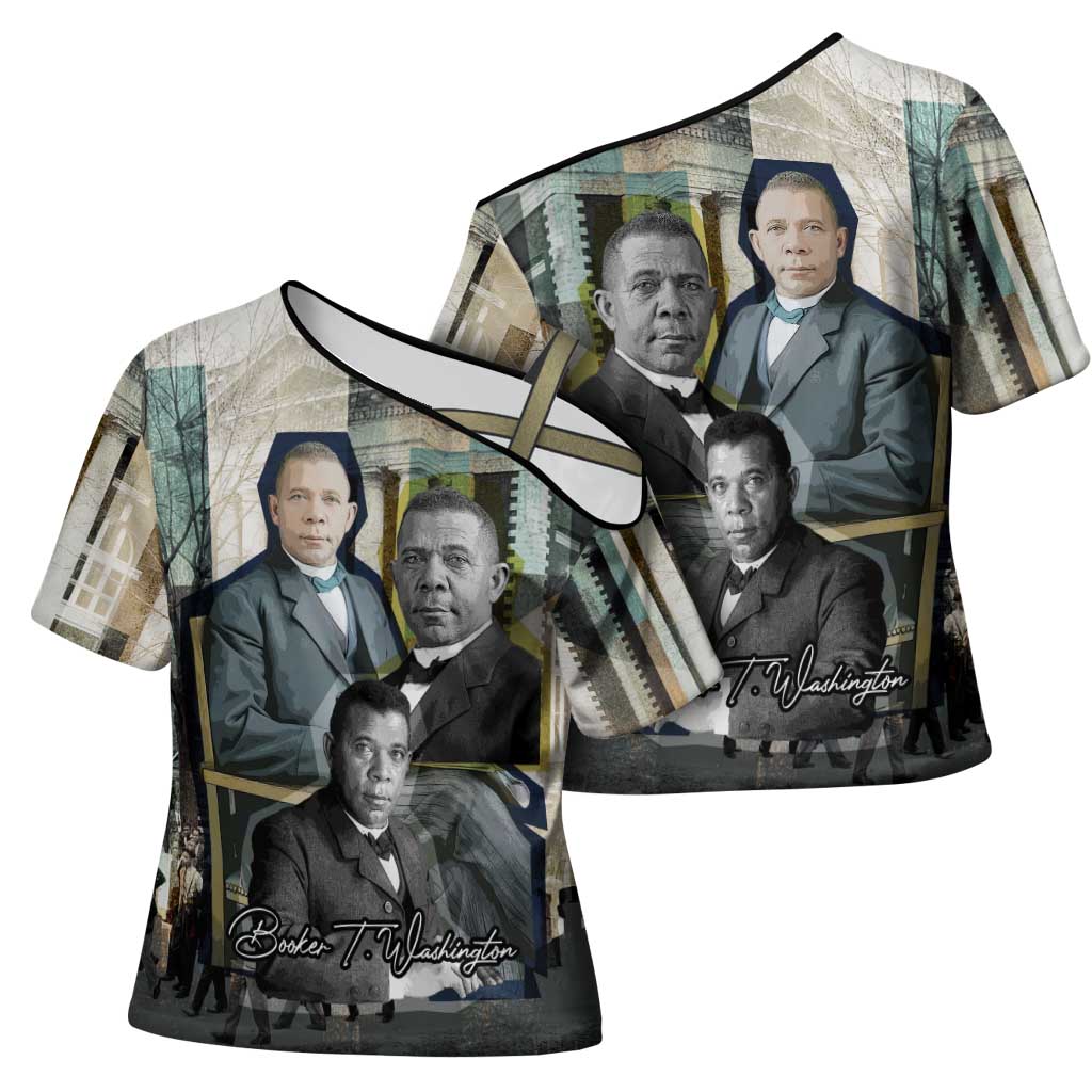 Booker T. Washington Cross Shoulder Shirt Historic Portrait Collage Civil Rights Legacy Educational Pioneer Design - Wonder Print Shop