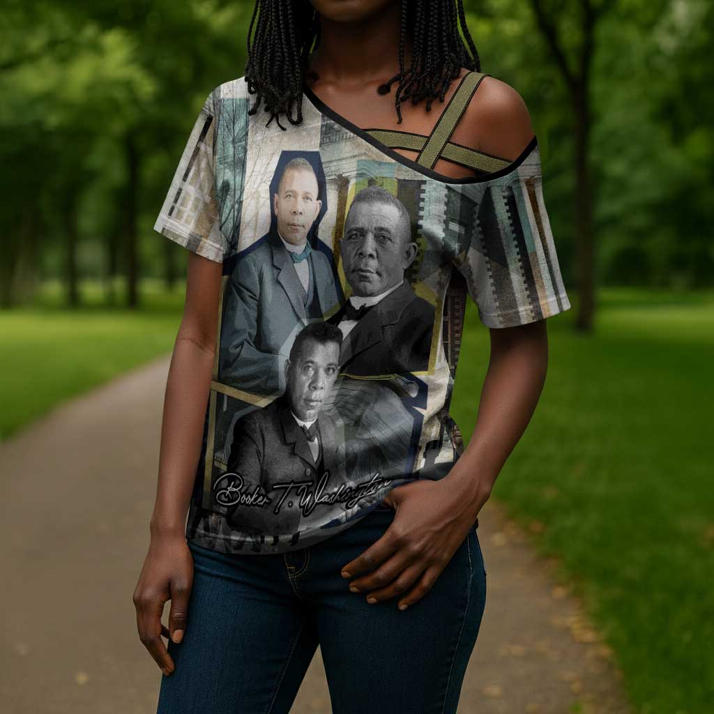 Booker T. Washington Cross Shoulder Shirt Historic Portrait Collage Civil Rights Legacy Educational Pioneer Design - Wonder Print Shop