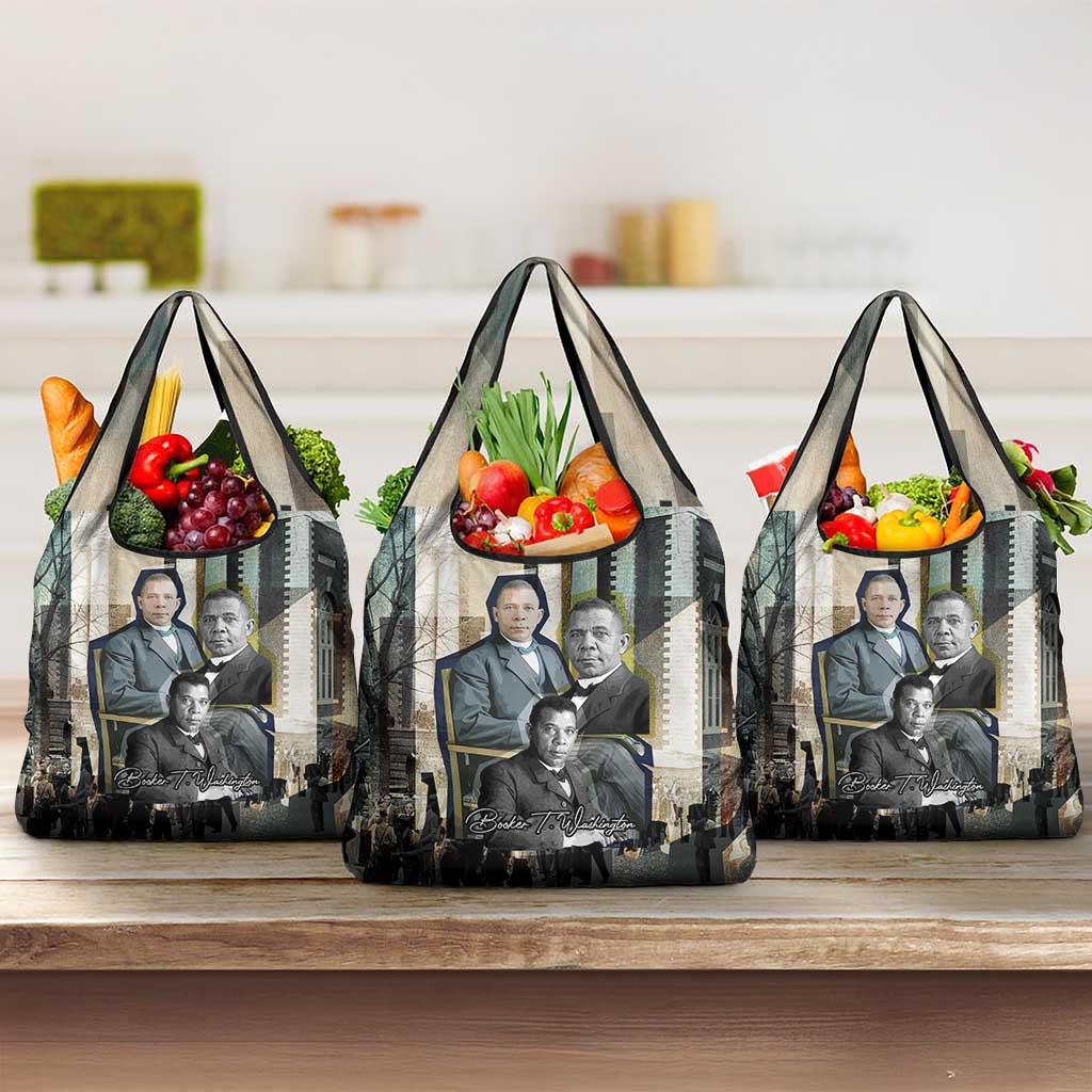 Booker T. Washington Grocery Bag Historic Portrait Collage Civil Rights Legacy Educational Pioneer Design - Wonder Print Shop