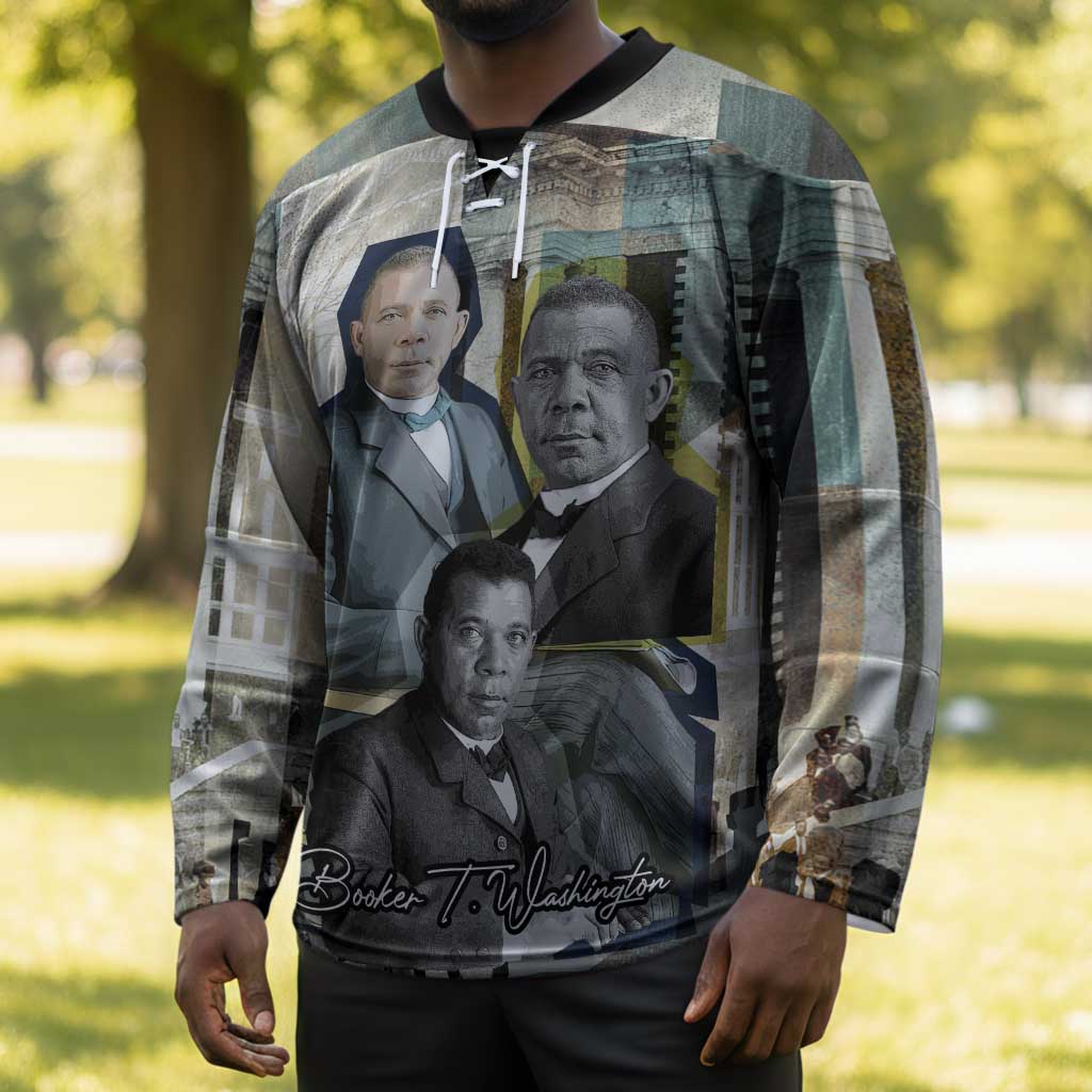 Booker T. Washington Hockey Jersey Historic Portrait Collage Civil Rights Legacy Educational Pioneer Design - Wonder Print Shop