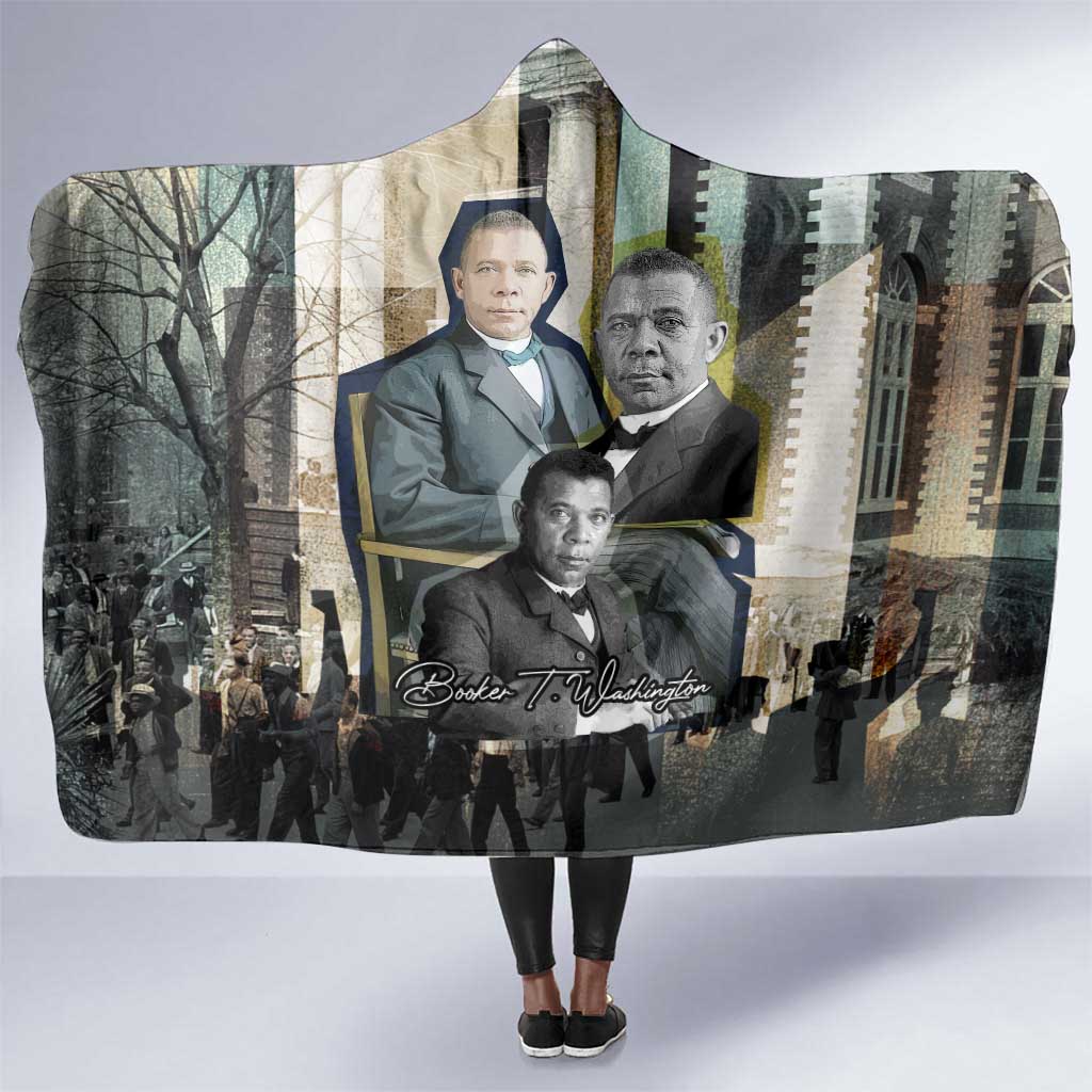 Booker T. Washington Hooded Blanket Historic Portrait Collage Civil Rights Legacy Educational Pioneer Design - Wonder Print Shop