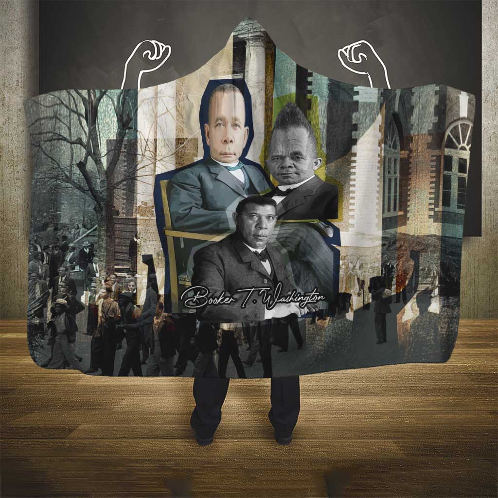 Booker T. Washington Hooded Blanket Historic Portrait Collage Civil Rights Legacy Educational Pioneer Design - Wonder Print Shop