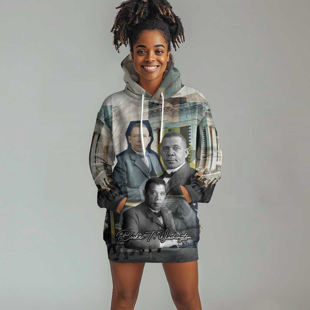Booker T. Washington Hoodie Dress Historic Portrait Collage Civil Rights Legacy Educational Pioneer Design - Wonder Print Shop