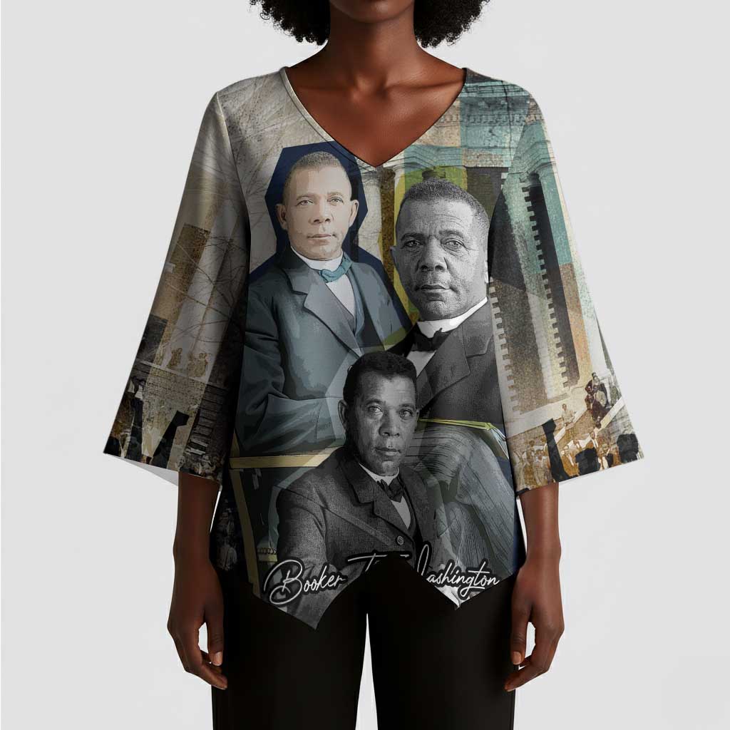 Booker T. Washington Kimono Sleeve Blouse Historic Portrait Collage Civil Rights Legacy Educational Pioneer Design - Wonder Print Shop