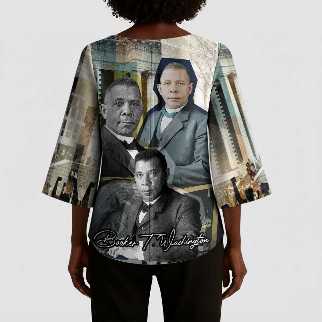 Booker T. Washington Kimono Sleeve Blouse Historic Portrait Collage Civil Rights Legacy Educational Pioneer Design - Wonder Print Shop