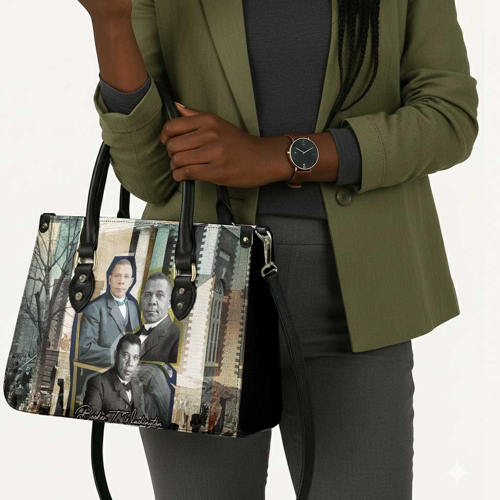 Booker T. Washington Leather Bag Historic Portrait Collage Civil Rights Legacy Educational Pioneer Design - Wonder Print Shop