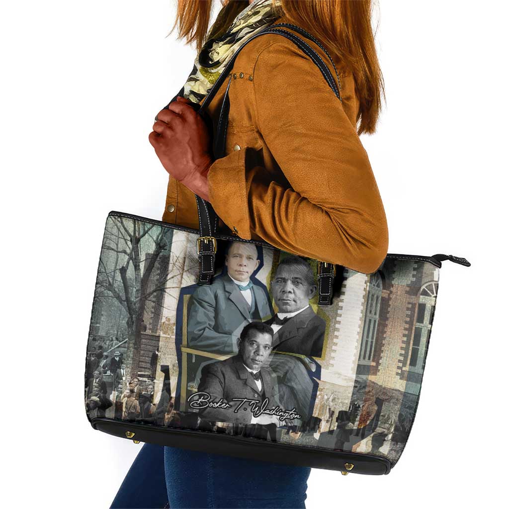 Booker T. Washington Leather Tote Bag Historic Portrait Collage Civil Rights Legacy Educational Pioneer Design - Wonder Print Shop